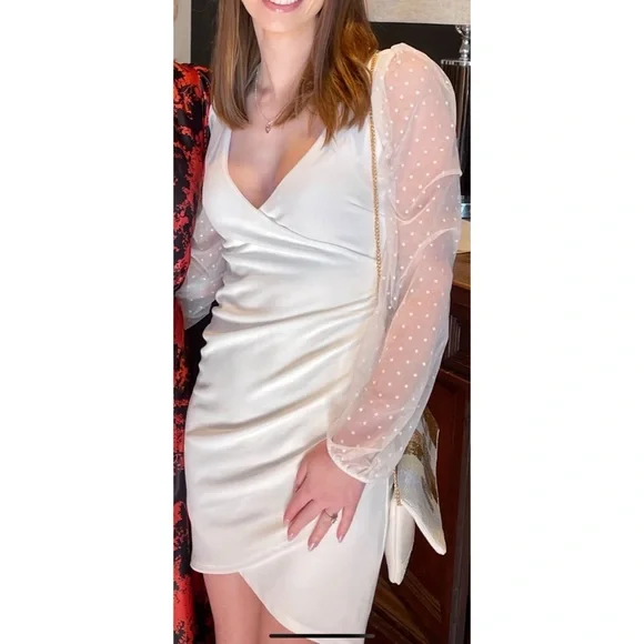 Lulus Love That Lasts Forever Ivory Balloon Sleeve Bodycon Mini Dress XS - Picture 2 of 4